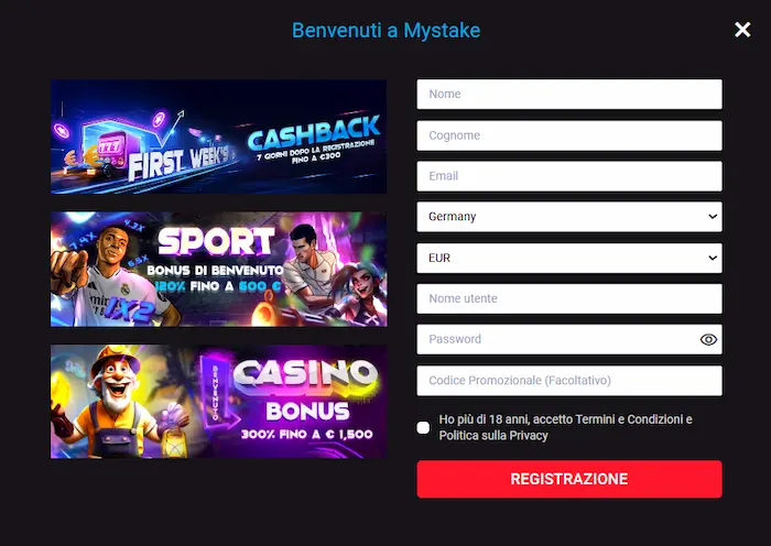 MyStake Casino Italy registre